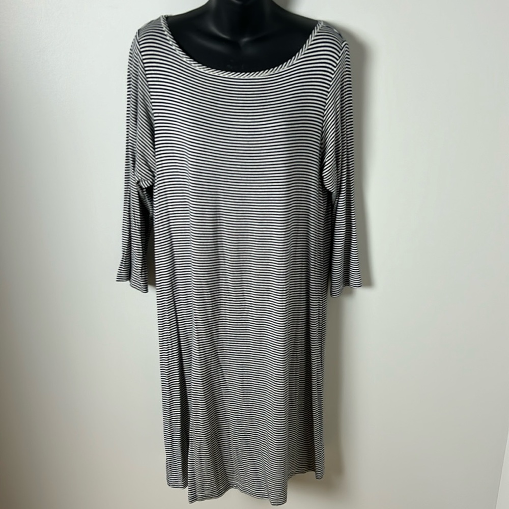 Bamboo, navy and white striped a line dress